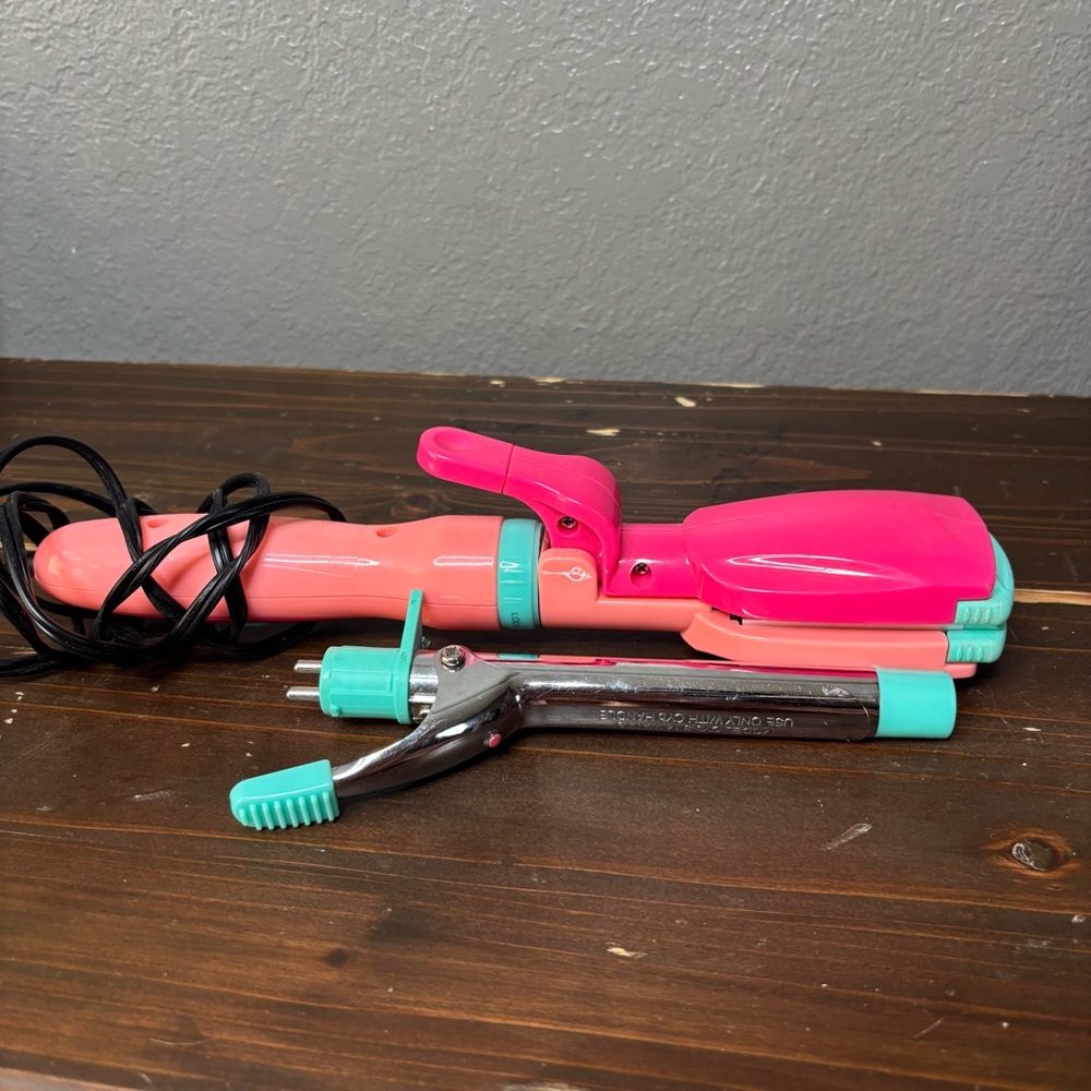 Justice Reversible Styling Tool Set Flat Iron Curling Iron Pink Travel - Picture 3 of 7